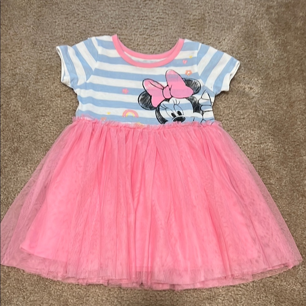 Minnie Mouse Pink and Blue Striped Kids Dress